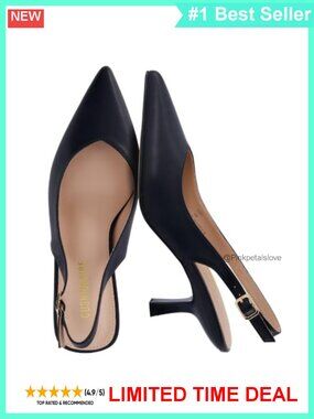 Women's Pointed Toe Slingback Kitten Heels Adjustable Ankle Strap Low Heel Pumps